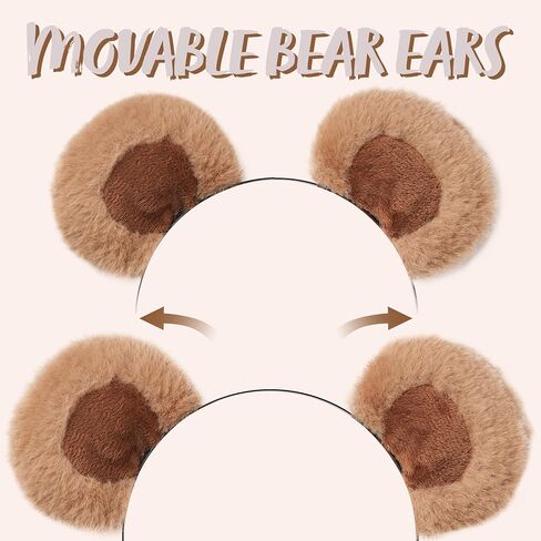 Spooktacular Creations Bear Ear Headband for Adults Kids, Brown Movable Headwears for Halloween Bear Costume Accessories, Soft Toddler Animal Ear for Women Washing Face Cosplay Party in Saudi Arabia