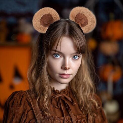 Spooktacular Creations Bear Ear Headband for Adults Kids, Brown Movable Headwears for Halloween Bear Costume Accessories, Soft Toddler Animal Ear for Women Washing Face Cosplay Party in Saudi Arabia