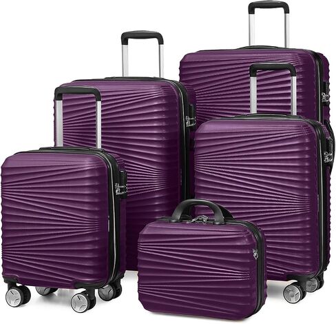 LEAVES KING Luggage 5 Piece Sets, Hard Shell Luggage Set Expandable Carry on Luggage Suitcase with Spinner Wheels Durable Lightweight Travel Set for Men Women(14/18/20/24/28, Purple) in Saudi Arabia