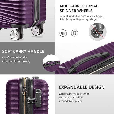 LEAVES KING Luggage 5 Piece Sets, Hard Shell Luggage Set Expandable Carry on Luggage Suitcase with Spinner Wheels Durable Lightweight Travel Set for Men Women(14/18/20/24/28, Purple) in Saudi Arabia