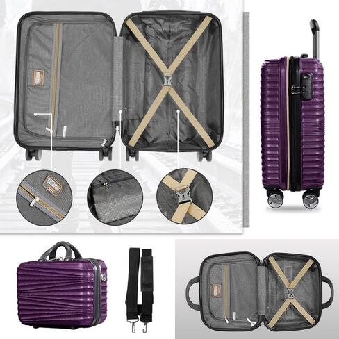 LEAVES KING Luggage 5 Piece Sets, Hard Shell Luggage Set Expandable Carry on Luggage Suitcase with Spinner Wheels Durable Lightweight Travel Set for Men Women(14/18/20/24/28, Purple) in Saudi Arabia