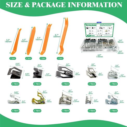 104Pcs 10 Sizes Metal Trim Panel Spring Clip with Fasteners Remover, 7.9mm 10mm 11mm 13.1mm 14.1mm 15.3mm 15.8mm 16mm 17.3mm 18.2mm Auto U-Clip Trim Moulding Clips in Saudi Arabia