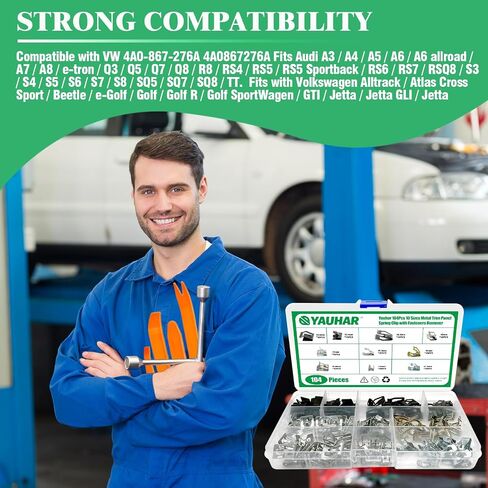 104Pcs 10 Sizes Metal Trim Panel Spring Clip with Fasteners Remover, 7.9mm 10mm 11mm 13.1mm 14.1mm 15.3mm 15.8mm 16mm 17.3mm 18.2mm Auto U-Clip Trim Moulding Clips in Saudi Arabia