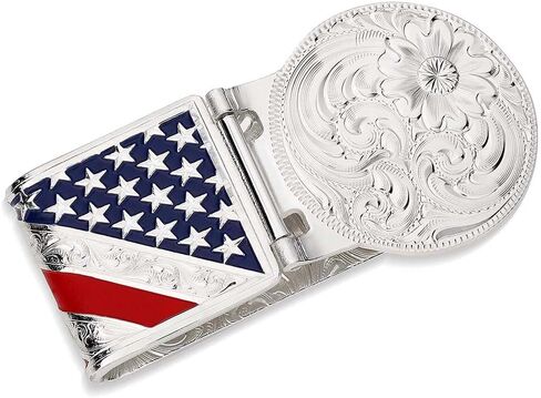 Montana Silversmiths Western Themed Money Clip, Made In USA (Two-Tone Carved Longhorn) in Saudi Arabia
