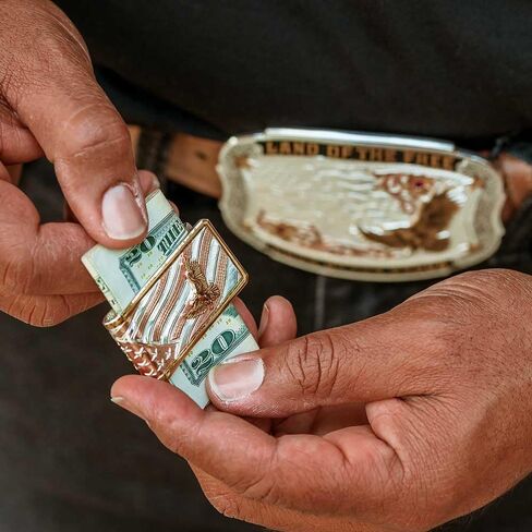 Montana Silversmiths Western Themed Money Clip, Made In USA (Two-Tone Carved Longhorn) in Saudi Arabia