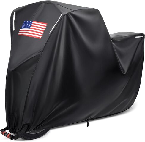 Benlari Motorcycle Cover Waterproof Outdoor, Heavy Duty Motorcycle Cover, Universal All Season Protection Night Reflective with Lock-Holes American Flag Fits up to 104" Motorcycles Vehicle Cover in Saudi Arabia