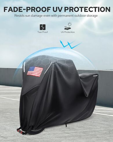 Benlari Motorcycle Cover Waterproof Outdoor, Heavy Duty Motorcycle Cover, Universal All Season Protection Night Reflective with Lock-Holes American Flag Fits up to 104" Motorcycles Vehicle Cover in Saudi Arabia