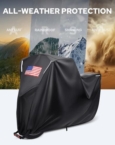 Benlari Motorcycle Cover Waterproof Outdoor, Heavy Duty Motorcycle Cover, Universal All Season Protection Night Reflective with Lock-Holes American Flag Fits up to 104" Motorcycles Vehicle Cover in Saudi Arabia