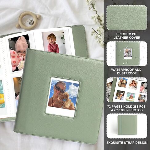 CAIYOULE 288 Pockets Photo Album for Polaroid Now/600/i-Type, PU Leather Album for Fujifilm Instax Wide 400/300/210, 4.25x3.48" Film Photo, for Instax/Polaroid Wide series, Green in Saudi Arabia