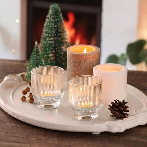 حاملي شموع العنبر النذري مجموعة من 6-2.55 "× 3" حاملي ضوء الشاي الخريف مع تصميم مضاعف أنيقة ، حاملي نذري زجاجي كبير لحفلات الزفاف بوهو ، عيد الشكر ، ديكور الحفلات القديمة in Kuwait