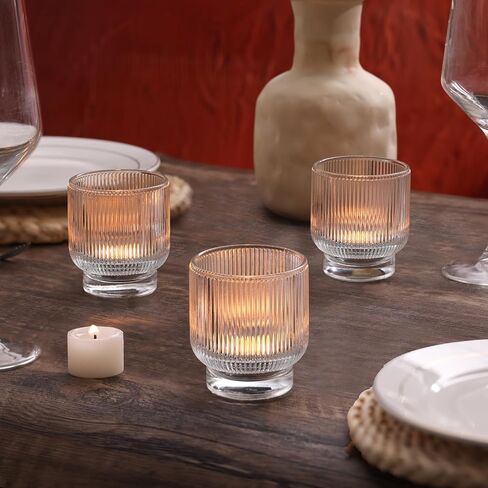 حاملي شموع العنبر النذري مجموعة من 6-2.55 "× 3" حاملي ضوء الشاي الخريف مع تصميم مضاعف أنيقة ، حاملي نذري زجاجي كبير لحفلات الزفاف بوهو ، عيد الشكر ، ديكور الحفلات القديمة in Kuwait