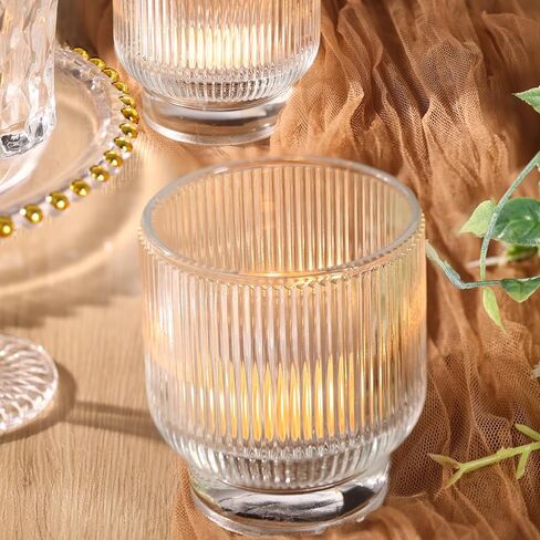 حاملي شموع العنبر النذري مجموعة من 6-2.55 "× 3" حاملي ضوء الشاي الخريف مع تصميم مضاعف أنيقة ، حاملي نذري زجاجي كبير لحفلات الزفاف بوهو ، عيد الشكر ، ديكور الحفلات القديمة in Kuwait