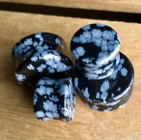 PAIR of Snowflake Obsidian Organic Stone Plugs Gauges - up to 25mm available! in Saudi Arabia