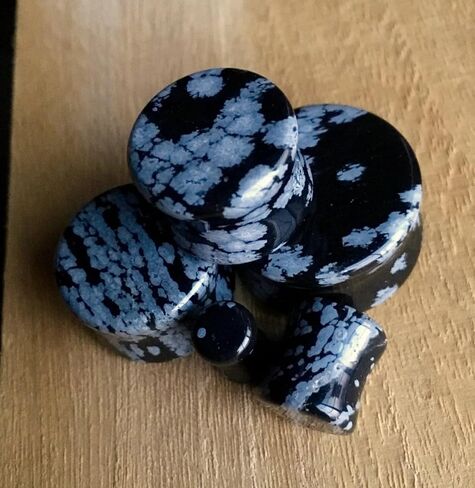 PAIR of Snowflake Obsidian Organic Stone Plugs Gauges - up to 25mm available! in Saudi Arabia