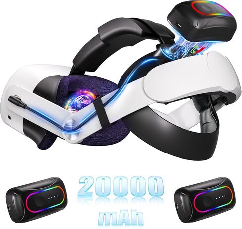 10000mAh Battery Head Strap For Meta Quest 3s/3 With Cool RGB and Magnetic Battery Design,Oculus Quest 3/3s accessories Extra VR Playtime with Premium Comfort & Adjustable, Reduce Facial Stress in Saudi Arabia