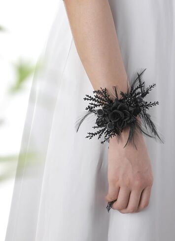 مجموعة corsage و boutonniere - معصم أسود للرجال حفلة موسيقية معصم الظلام لحفل زفاف القوطي in Saudi Arabia