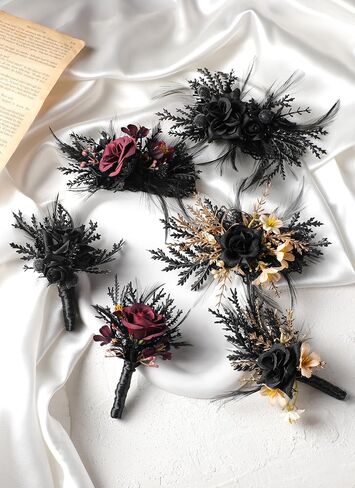 مجموعة corsage و boutonniere - معصم أسود للرجال حفلة موسيقية معصم الظلام لحفل زفاف القوطي in Saudi Arabia
