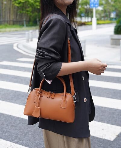 Genuine Leather shoulder Bag for Women with Top Handle， Satchel purse Bowler Handbags with zipper closure in Kuwait