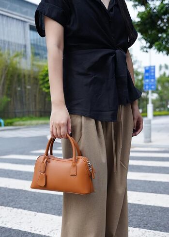 Genuine Leather shoulder Bag for Women with Top Handle， Satchel purse Bowler Handbags with zipper closure in Kuwait