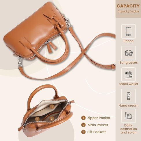 Genuine Leather shoulder Bag for Women with Top Handle， Satchel purse Bowler Handbags with zipper closure in Kuwait
