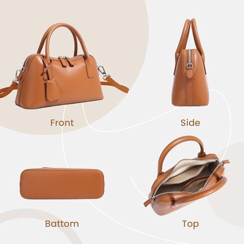 Genuine Leather shoulder Bag for Women with Top Handle， Satchel purse Bowler Handbags with zipper closure in Kuwait