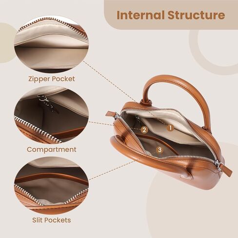 Genuine Leather shoulder Bag for Women with Top Handle， Satchel purse Bowler Handbags with zipper closure in Kuwait