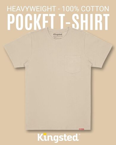 قمصان جيب Kingsted للوزن الثقيل للرجال - Tees Crewneck Crewneck Super Super 100 ٪ - تناسب الراحة الكلاسيكية المصنوعة جيدًا in Kuwait