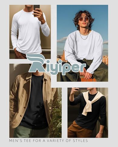 Riyiper 5 Pack Mens Big and Tall Shirts Cotton Long Raglan Sleeve Top Casual Basic Shirt Crewneck Oversized Multipack Tee in Saudi Arabia