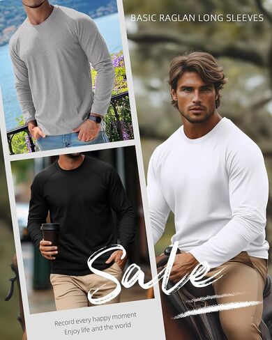 Riyiper 5 Pack Mens Big and Tall Shirts Cotton Long Raglan Sleeve Top Casual Basic Shirt Crewneck Oversized Multipack Tee in Saudi Arabia