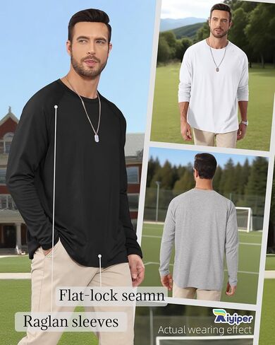 Riyiper 5 Pack Mens Big and Tall Shirts Cotton Long Raglan Sleeve Top Casual Basic Shirt Crewneck Oversized Multipack Tee in Saudi Arabia