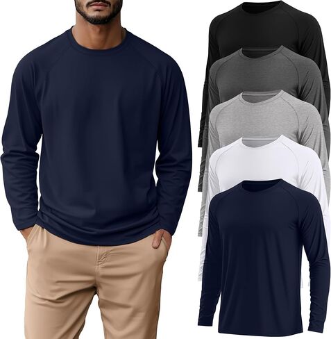 RIYIPER 5 Pack Mens Big and Tall Cotton Long Raglan Sleeve Top Disual Basic Shirt in Kuwait