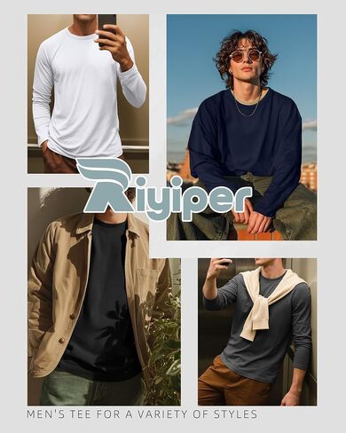 RIYIPER 5 Pack Mens Big and Tall Cotton Long Raglan Sleeve Top Disual Basic Shirt in Kuwait