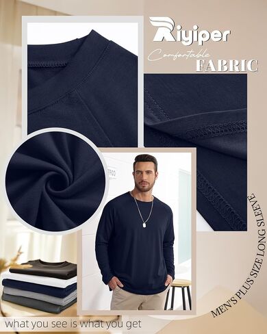 RIYIPER 5 Pack Mens Big and Tall Cotton Long Raglan Sleeve Top Disual Basic Shirt in Kuwait