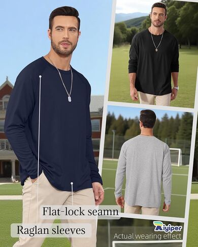 RIYIPER 5 Pack Mens Big and Tall Cotton Long Raglan Sleeve Top Disual Basic Shirt in Kuwait