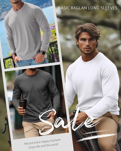 RIYIPER 5 Pack Mens Big and Tall Cotton Long Raglan Sleeve Top Disual Basic Shirt in Kuwait