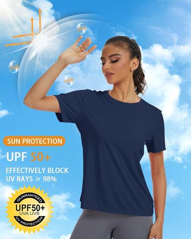 القمصان القصيرة للسيدات UPF 50+ حماية الأشعة فوق البنفسجية القمصان الجافة السريعة للتمرينات التمرين على تشغيل قمم واقي الطفح الجلدي in Saudi Arabia