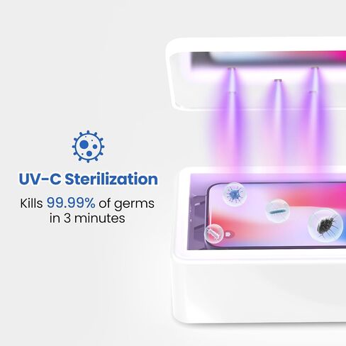 UV Light Sanitizer Box with Wireless Charging, 8 UV-C LED Lights for Phones, Toothbrushes, Nail Tools, Jewelry, and More (Green) in Saudi Arabia