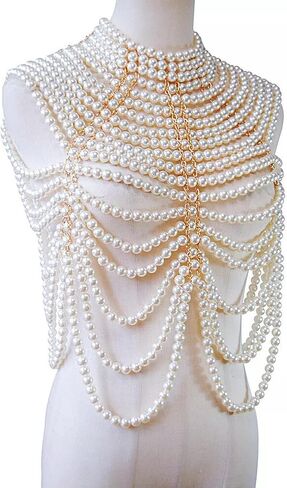 Women Pearl Neck Chain Chest Sweater Chain Shoulder Chain Pearl Body Chain in Saudi Arabia