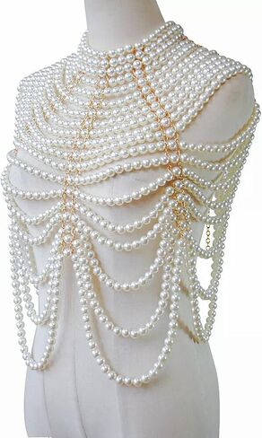 Women Pearl Neck Chain Chest Sweater Chain Shoulder Chain Pearl Body Chain in Saudi Arabia