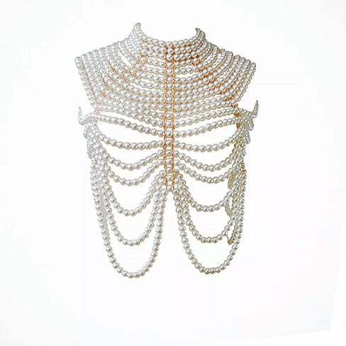 Women Pearl Neck Chain Chest Sweater Chain Shoulder Chain Pearl Body Chain in Saudi Arabia