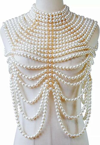 Women Pearl Neck Chain Chest Sweater Chain Shoulder Chain Pearl Body Chain in Saudi Arabia