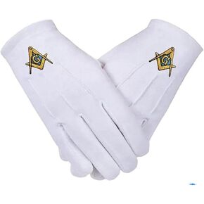 Masonic Square & Compass Embroidered Cotton Gloves - White One Size in Kuwait