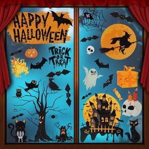 Halloween Window Clings 6 Sheets Halloween Window Stickers Decals with Ghost, Spider, Witch & Haunted House for Glass, Fridge & Smooth Surfaces Spooky Holiday Decorations Gifts in Saudi Arabia