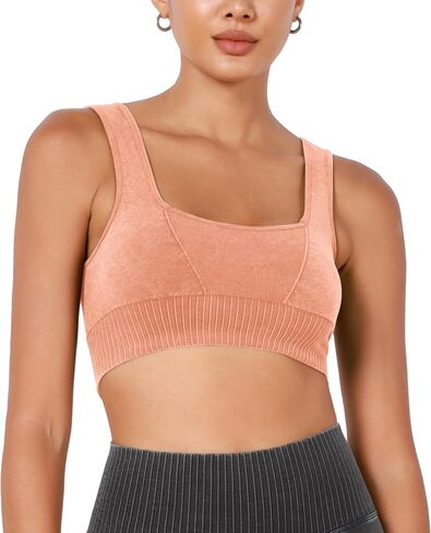ODODOS Seamless Square Neck Sports Bra for Women Ribbed Crop Tank Casual Low Back Cropped Tops in Saudi Arabia