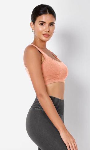 ODODOS Seamless Square Neck Sports Bra for Women Ribbed Crop Tank Casual Low Back Cropped Tops in Saudi Arabia