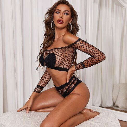 مجموعات الملابس الداخلية لشبكة Fishnet للنساء مثيرتين من قطعتين من شباك السمكة الشبكات الشبكية in Saudi Arabia