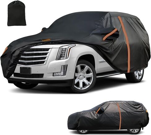 SUV Car Cover for Cadillac Escalade 2007-2020, All Weather Outdoor Waterproof SUV Car Covers with Zipper Door, Windproof Band and Reflective Strip for Snow Rain Dust Sun UV Protection in Saudi Arabia