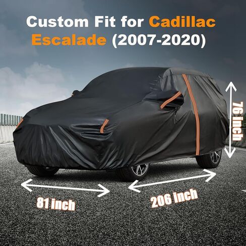 SUV Car Cover for Cadillac Escalade 2007-2020, All Weather Outdoor Waterproof SUV Car Covers with Zipper Door, Windproof Band and Reflective Strip for Snow Rain Dust Sun UV Protection in Saudi Arabia