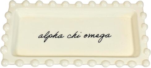 Sorority Shop Alpha Chi Omega Jewelry Dish - Rectangular Gloss Finish Ceramic tray with Sorority Name in Cursive Script, Multi-Function Ceramic Ring Dish, Ideal for Jewelry and Keys in Saudi Arabia