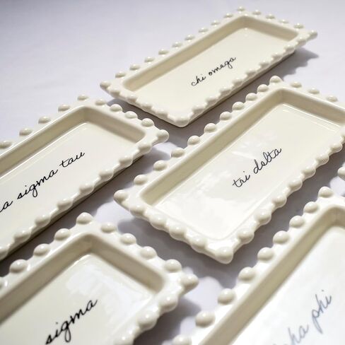 Sorority Shop Alpha Chi Omega Jewelry Dish - Rectangular Gloss Finish Ceramic tray with Sorority Name in Cursive Script, Multi-Function Ceramic Ring Dish, Ideal for Jewelry and Keys in Saudi Arabia